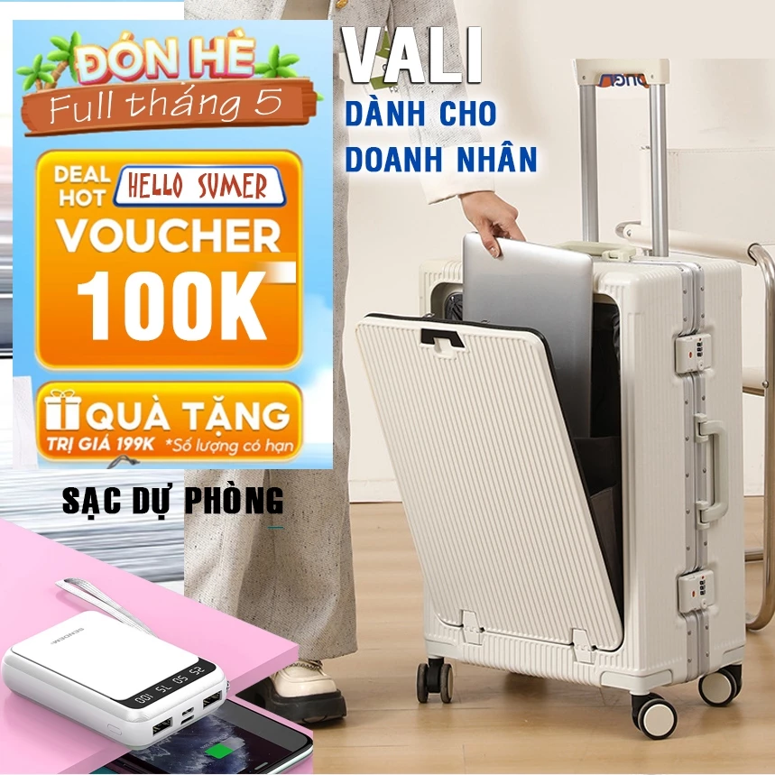 Vali doanh nhân Cao Cấp đa năng chống va đập - cổng sạc USB - mặt phẳng - phong cách đơn giản hiện đại Size 20/24