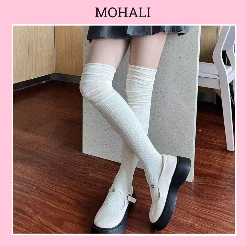 Tất vớ đùi mỏng nhún trendy cotton kháng khuẩn thấm hút mồ hôi tốt MOHALISOCKS VC003