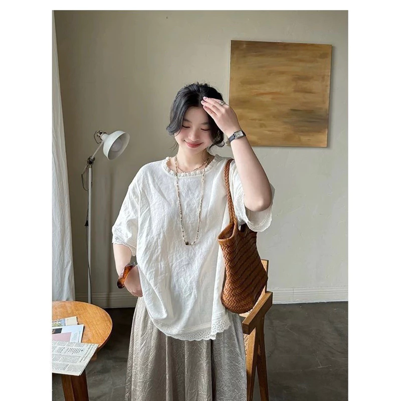 𝑶𝒏𝒊.𝑺𝒉𝒐𝒑_ [SẴN GIAO LUÔN] Áo Phông Đũi Phối Ren Hoa