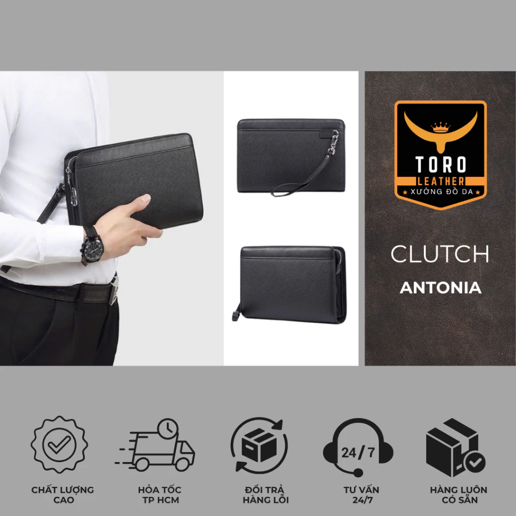 Clutch nam【Bảo hành 5 năm】Ví cầm tay nam chất liệu bò thật 100% - Clutch cầm tay Antonia