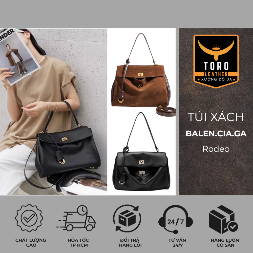 Túi Rodeo (Hàng có sẵn HCM) - Size lớn Vừa Lap14inch-Túi xách hot trend da microfiber