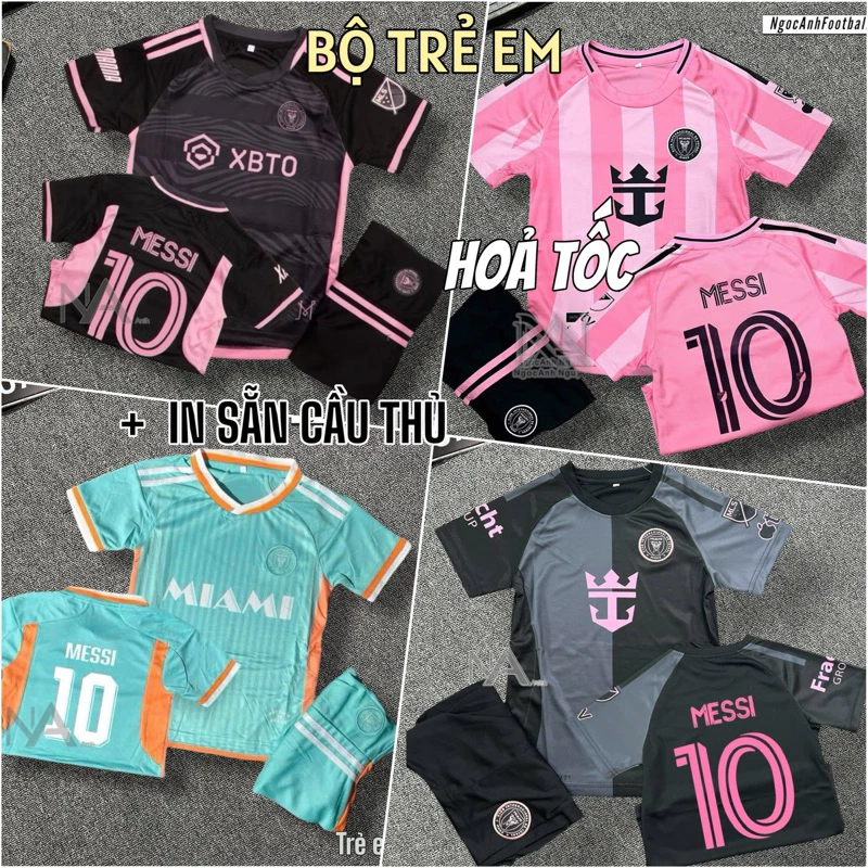 Quần Áo Bóng Đá Trẻ Em, Áo Đá Banh Trẻ Em CLB Miami in sẵn tên số Messi