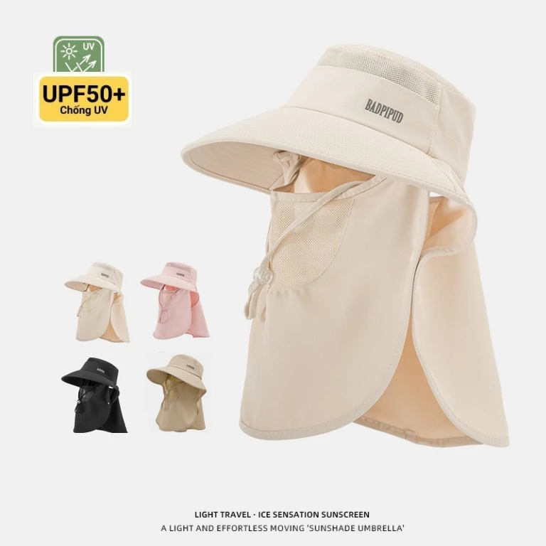 Mũ Chống Nắng 3 Trong 1 Cho Nữ – Che Mặt, Che Cổ, Chống UV Tối Đa, Vải Mát Nhẹ Mùa Hè