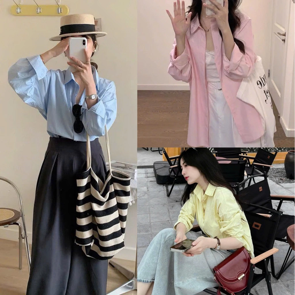 Áo sơ mi nữ kiểu dài tay hình thêu chất lụa cát form rộng SUMIISHOP SM02