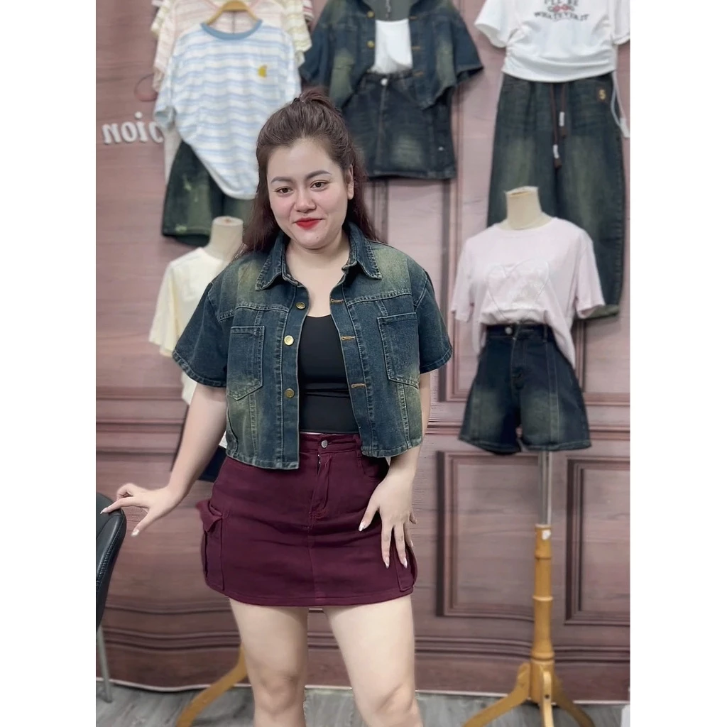 [BIGSIZE85kg] 96 Áo Khoác Jean Nữ CALY Dáng Ngắn Túi 2 Bên Phối Màu Cá Tính, áo khoác bò crt năng động