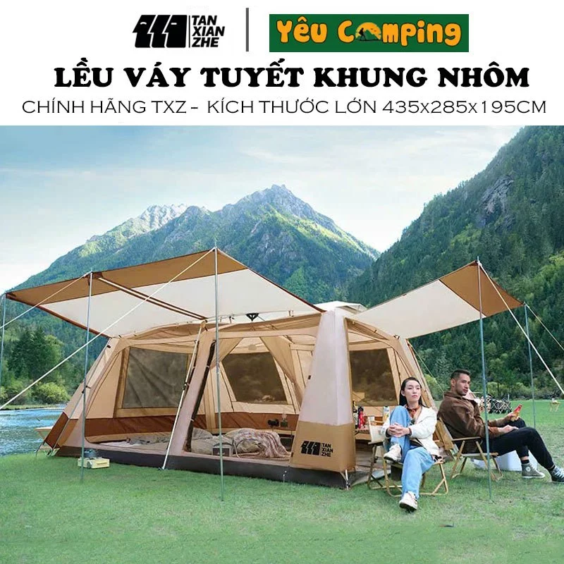 Lều cắm trại tự bung khung nhôm xịn Tanxianzhe chống thấm tốt dùng 6-10 người
