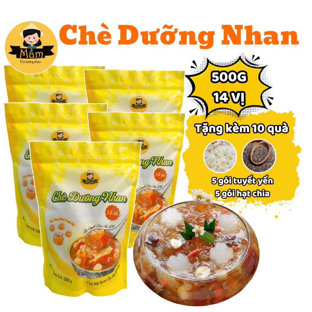 [COMBO 5 SET ĐẠI] Chè Dưỡng Nhan 14 Vị 500g Cô Mầm Foods Tea Nước Trà Sen - 1 Set Nấu Được 25-30 Chén