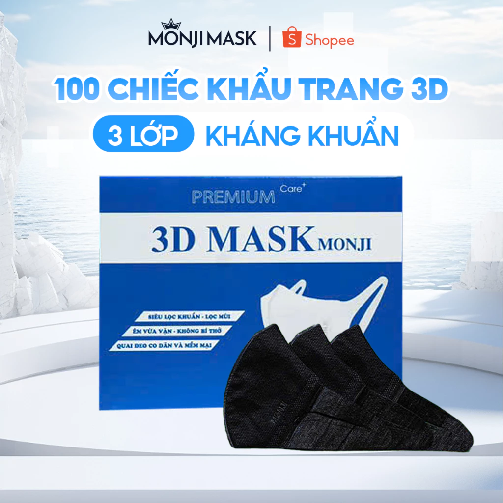 Hộp 50 Cái Khẩu Trang 3D Mask Monji 3 Lớp Kháng Khuẩn Chính Hãng Chống Bụi Mịn Công Nghệ Nhật Bản