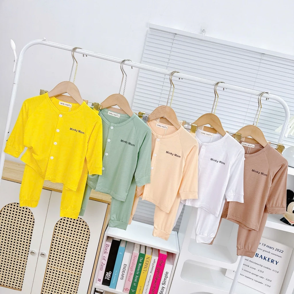 Bộ sơ sinh THUN LẠNH MINKY MOM Quần Đắp Đũng, Nút Cài Giữa SS-IN001