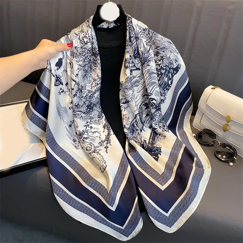 Khăn Lụa Vuông Choàng Cổ Cao Cấp Sang Trọng Họa Tiết Rừng Cây Chất Silk Mềm Mịn Size 110*110cm - KLN110