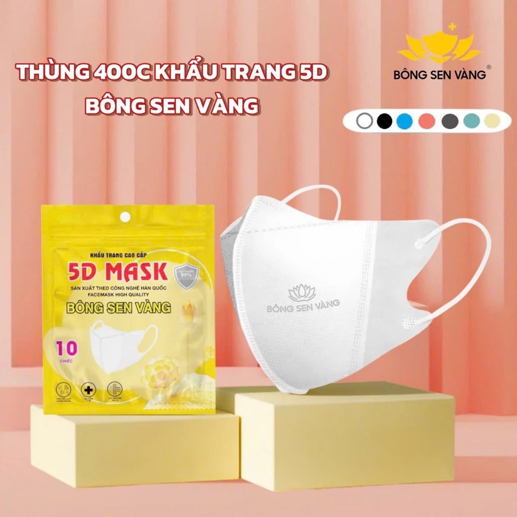 Thùng 400c Khẩu Trang 5D Bông Sen Vàng - thương hiệu uy tín - khẩu trang 3 lớp kháng khuẩn, 5d mask