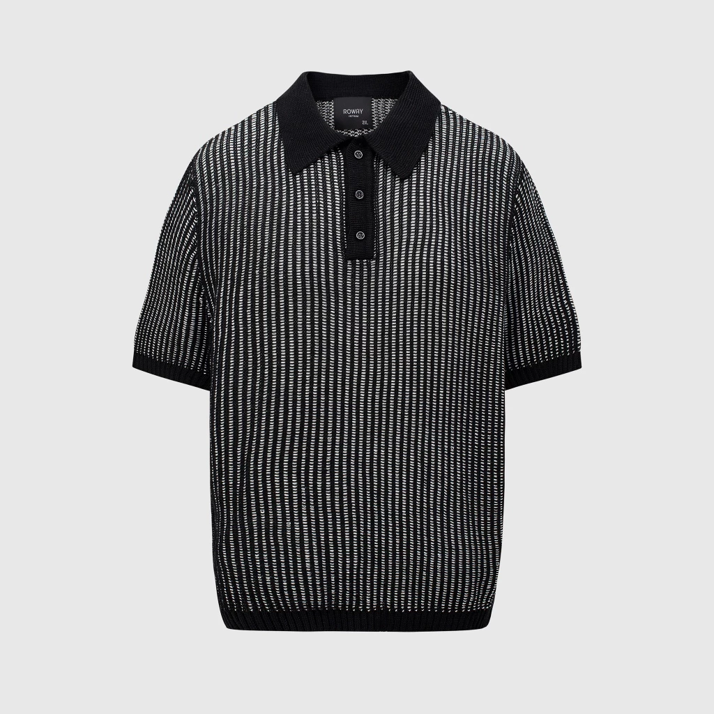 Áo Polo nam ROWAY dệt len Premium, form regular | Polo len cổ đen