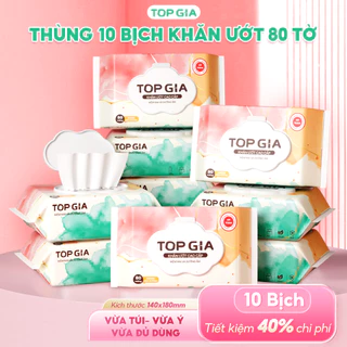 Thùng 10 gói khăn ướt Topgia không cồn không parabens cao cấp dành cho mẹ và bé