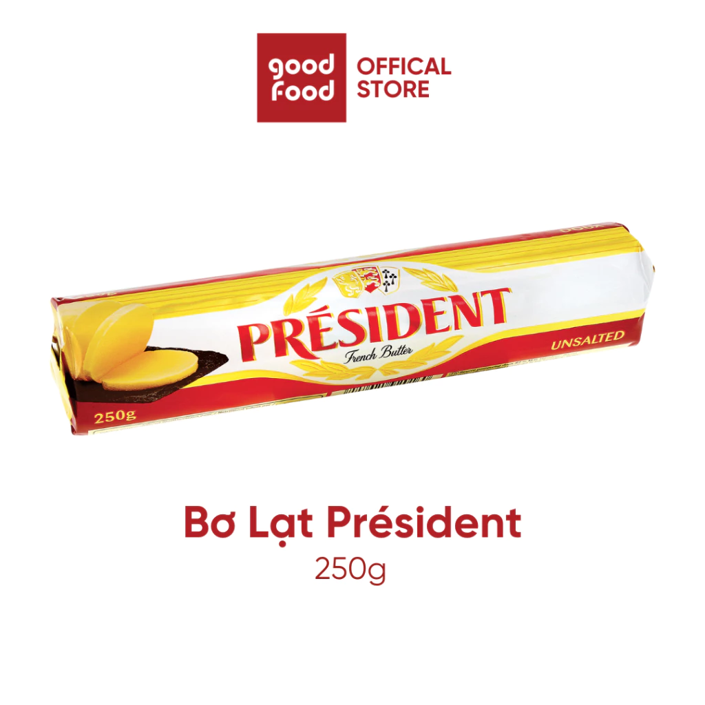 Bơ lạt cao cấp President nguyên khối 82% béo, nhập khẩu từ Pháp, đóng gói bằng nhôm chống rách - 250g