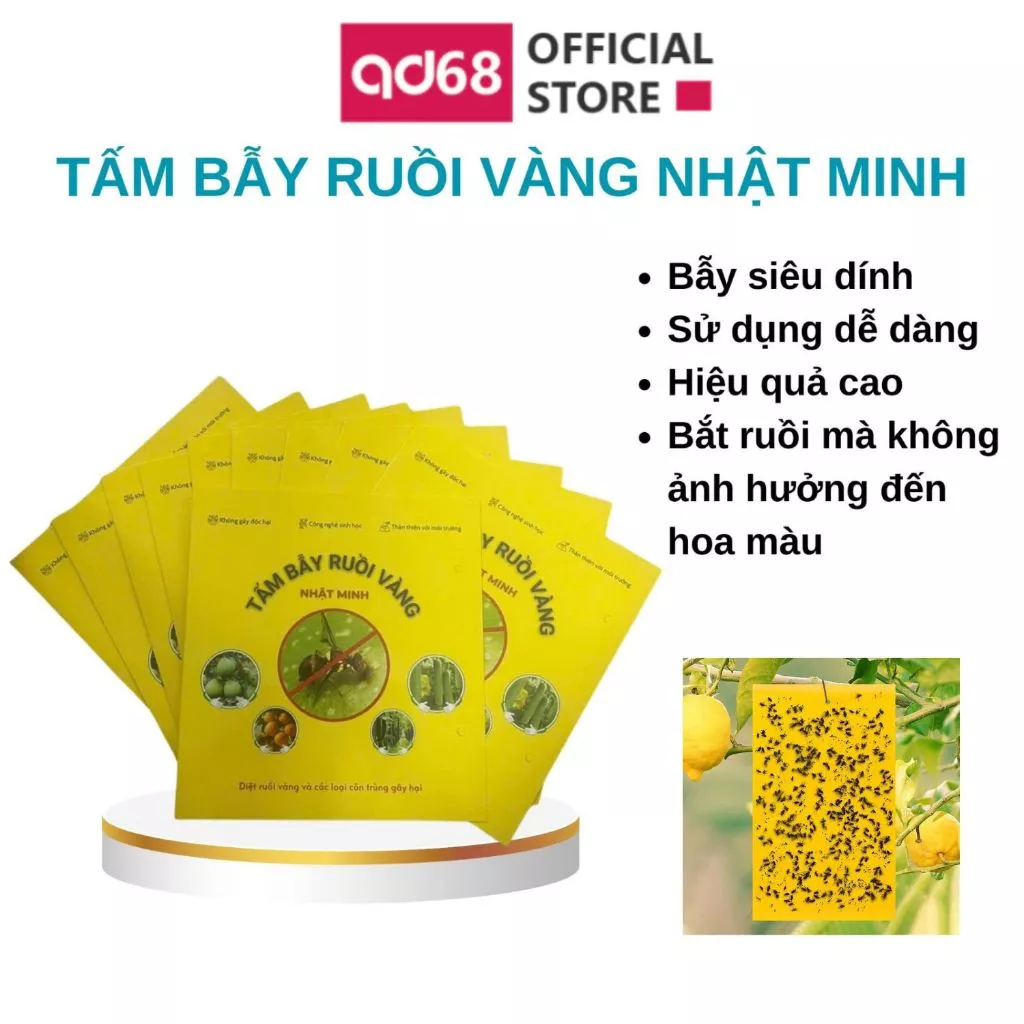Combo 3 bẫy ruồi vàng Nhật Minh 2 mặt siêu dính miếng dán bẫy côn trùng bảo vệ mùa màng cây ăn quả