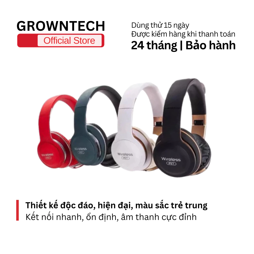 Tai nghe nhạc Headphone bluetooth chụp tai không dây có micro P17 Wireless GrownTech