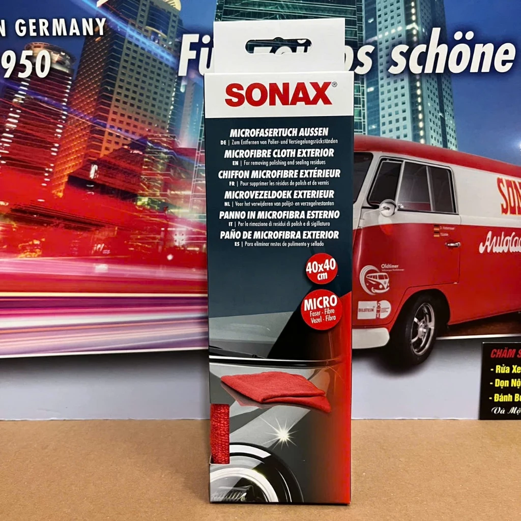 Khăn Lau Xe Siêu Sợi - Sonax Microfibre Cloth 416200 (40cm X 40cm) và mút xoa hoá chất