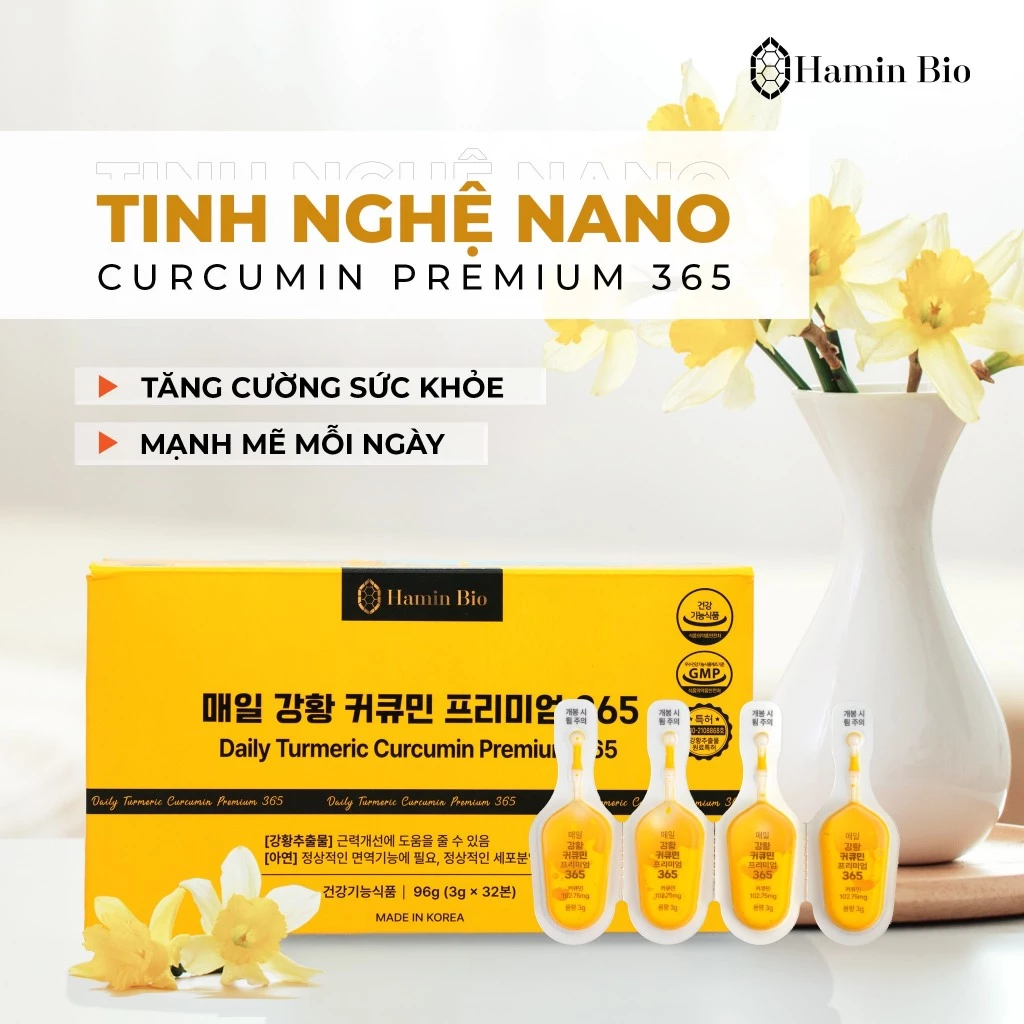 Tinh Nghệ Curcumin Nano Hàn Quốc 365 Hamin Bio 32 tép - Đẹp Da, Dạ Dày Khỏe, Tiêu Hóa Tốt