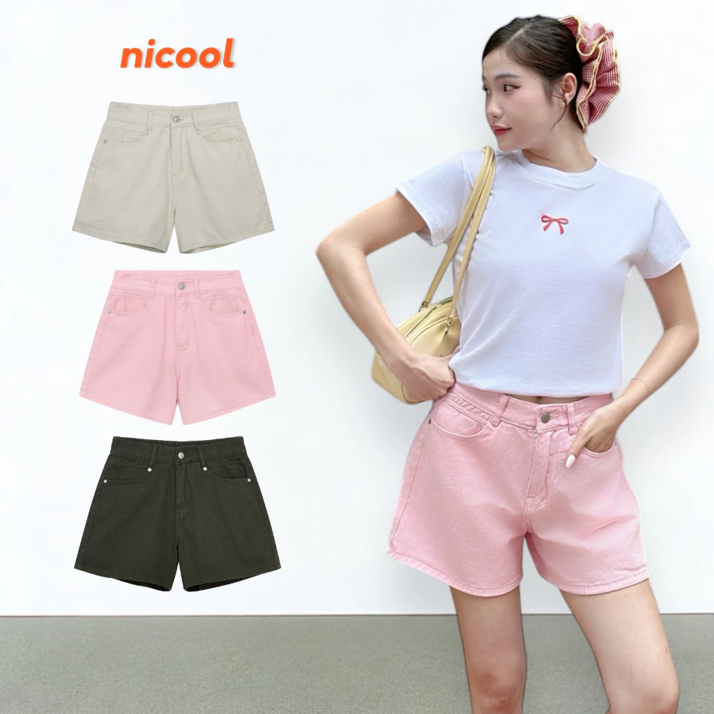 Quần Short Jean Nữ Ngắn NICOOL Basic Quần Đùi Kaki Jean Ống Rộng Form Ngắn Lưng Cao Nữ Tính N41-D7