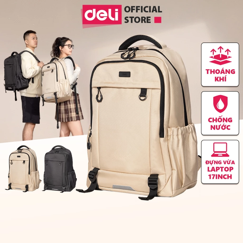 [Deli VPP] Balo Đi Học Deli Cao Cấp Chống Nước Laptop 17inch Đi Học Đi Chơi Thời Trang Tiện Dụng