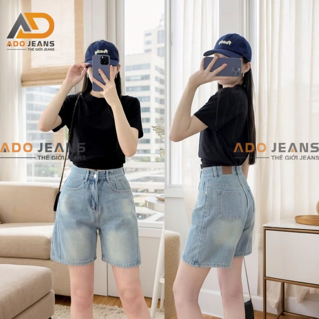 Quần short jean nữ ống suông cạp cao thiết kế đơn giản siêu tôn dáng (Mã S35 - S38)