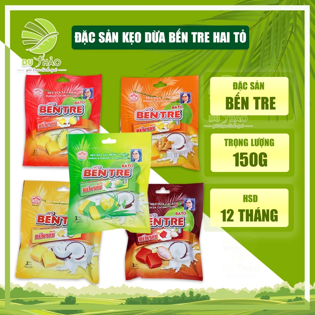 Kẹo dừa Bến Tre Hai Tỏ, thương hiệu kẹo dừa gia truyền túi 150g (3 thanh)