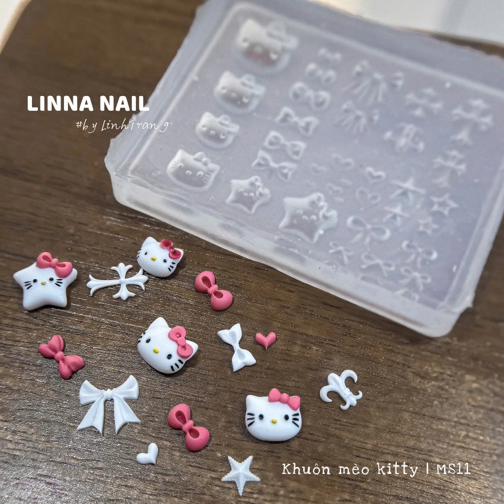 Khuôn silicon Hello Kitty, Ngôi Sao, Trái Tim Làm Charm Siêu Xinh Gắn Móng Làm Nail Tiện Lợi