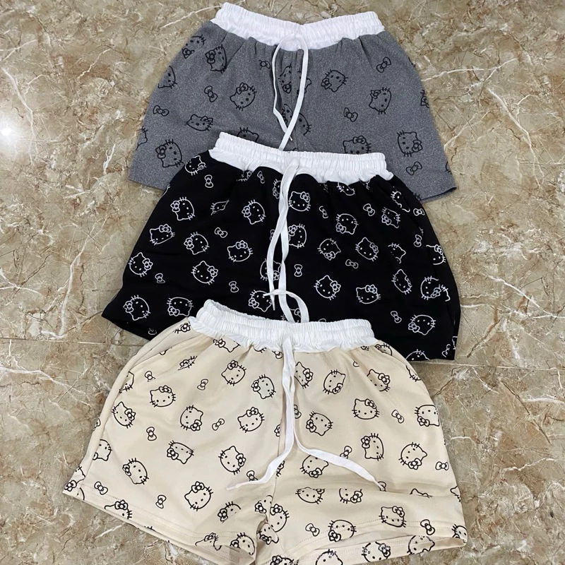 [ Có túi ] Quần đùi nữ hello kitty cạp chun phối rút