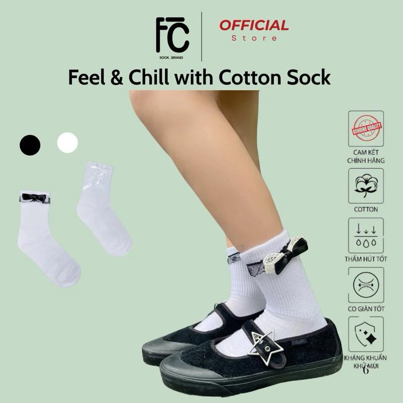 Tất/ vớ cotton nữ sinh,cao bắp chân, nơ điệu đà Lolita