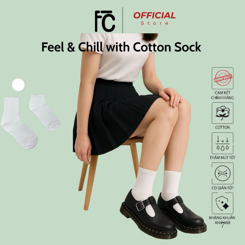 Tất/ vớ cotton, mầu trắng basic cho cả nam nữ, phù hợp cả giày thể thao và cao gót, cao cổ đên bắp chân và trên mắt cá