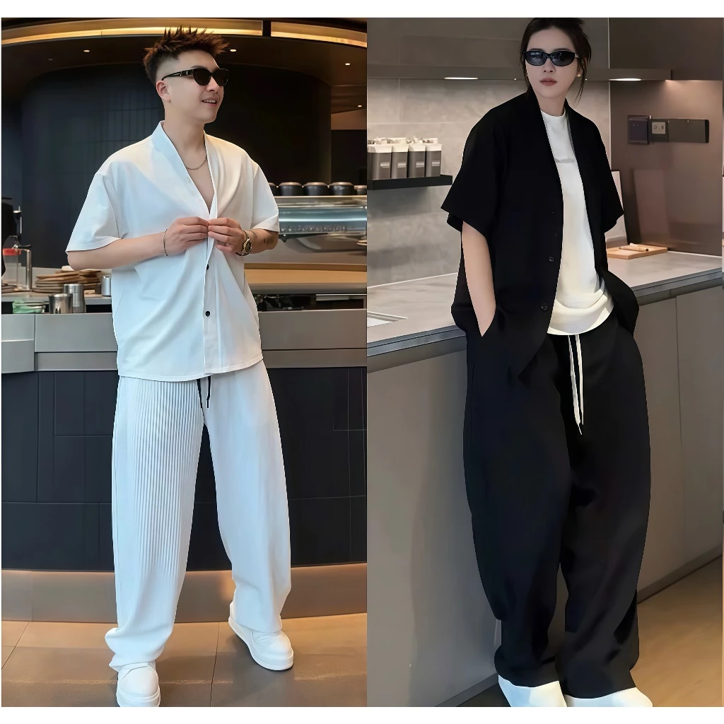 SET BỘ Cardigan Cộc Tay Nam Nữ [Có tách lẻ Quần và Áo] chất vải thun gân dày dặn (BO7)