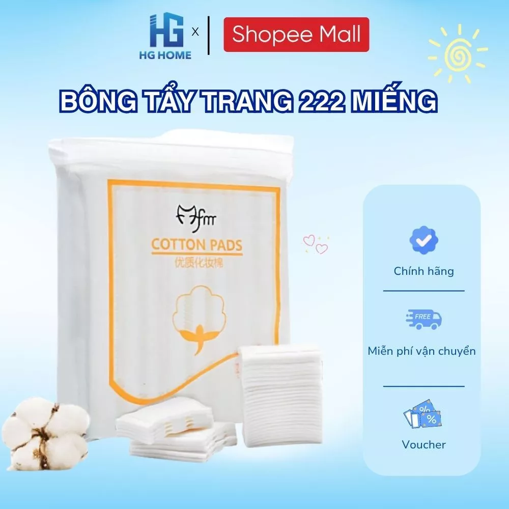 Bông Tẩy Trang HGHOME Làm Sạch Mỹ Phẩm 3 Lớp Cotton Túi 222 Miếng