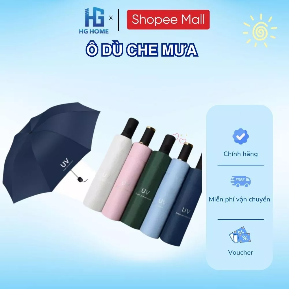 Ô Dù Che Mưa Đi Nắng HGHOME Gấp Gọn Thủ Công Chống Tia UV, Chắc Chắn Nhỏ Gọn Cầm Tay Tiện Lợi