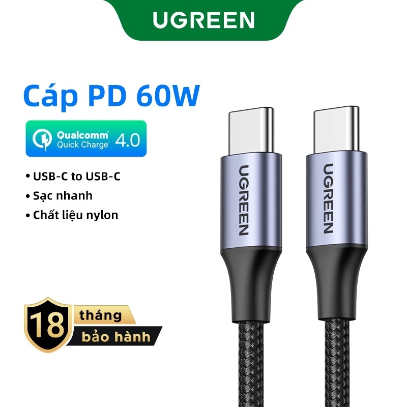 UGREEN Type-C 60W Cáp Sạc USB C Sang USB C Cho iP15 Samsung Xiaomi