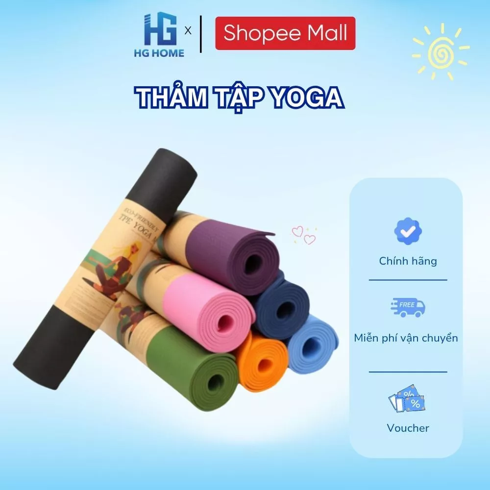 Thảm tập yoga, thảm tập gym TPE 6mm và 8mm 2 lớp cao cấp chống trơn trượt HGHOME