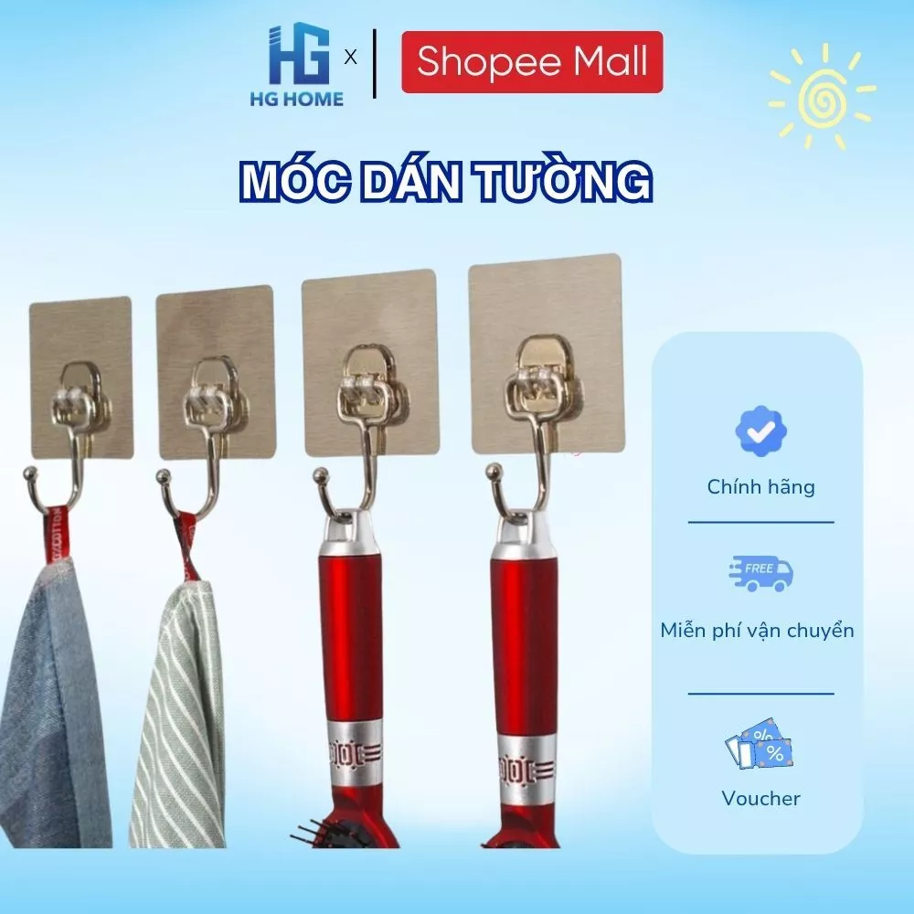 [ 10 CHIẾC ] Móc dán tường HGHOME chất liệu inox siêu dính siêu bền