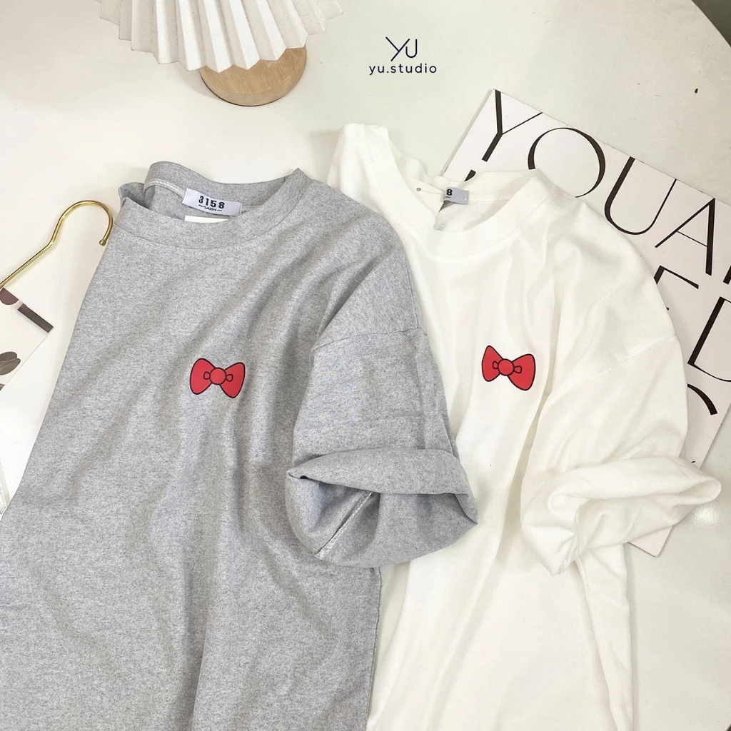 Áo thun nữ YUSTUDIO chất cotton khô 3158, áo form rộng tay lỡ mẫu Nơ Đỏ