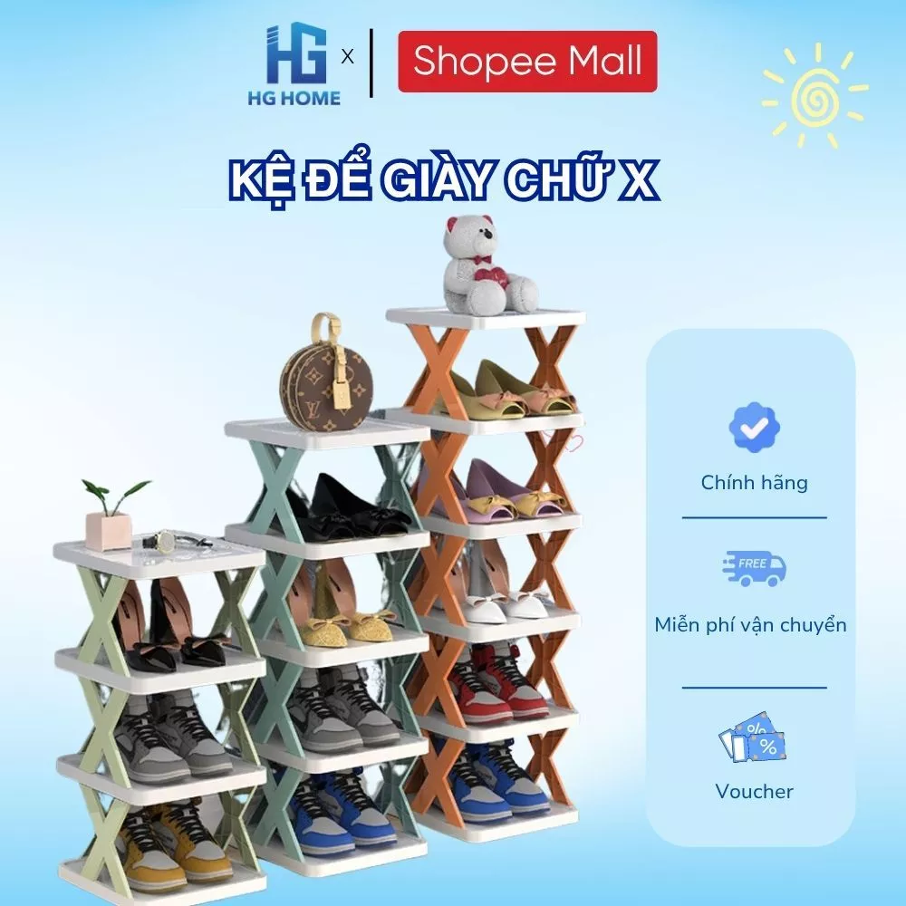 Kệ Để Giày Dép Chữ X Đa Năng Dễ Tháo Lắp 5 Tầng Chất Liệu Nhựa PVC Cao Cấp HGHOME