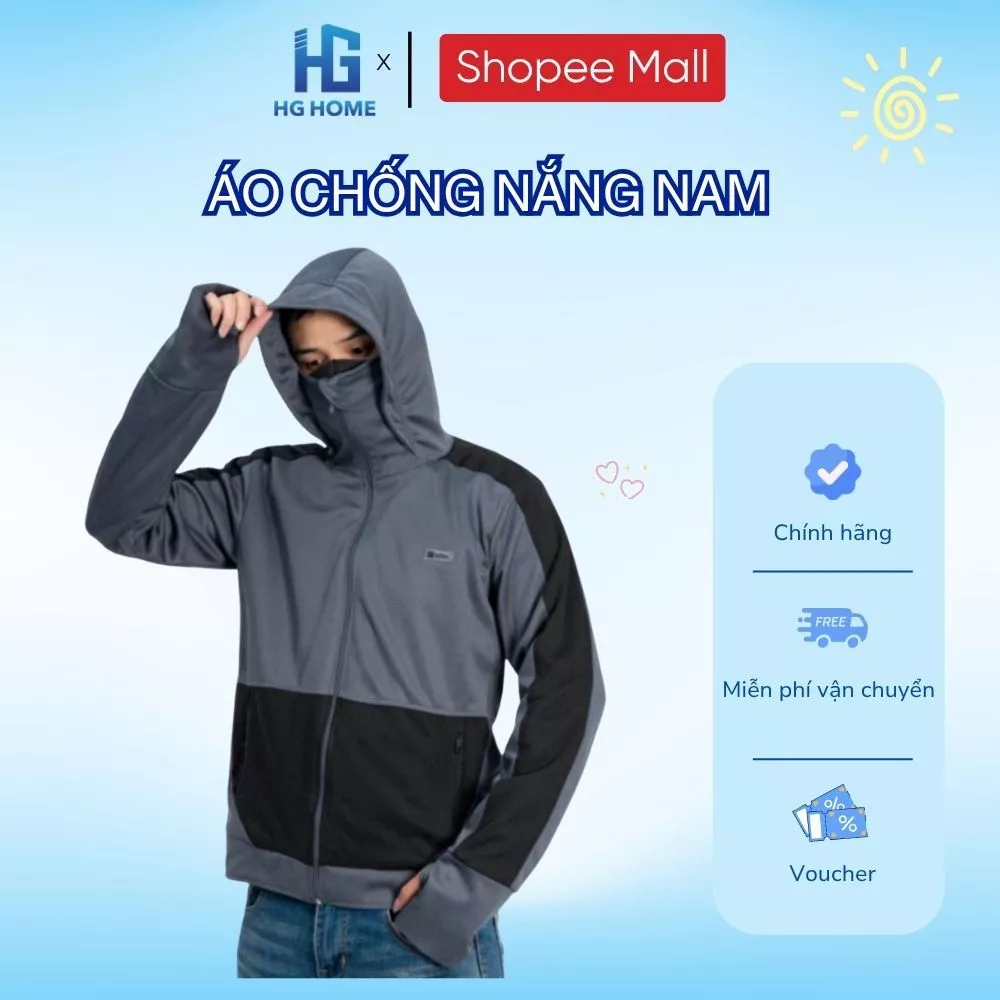 Áo Chống Nắng Nam HGHOME 2 Lớp Chất Vải Umi Phối Hai Màu Chỉ Số UTpP50+ Chóng Tia Uv Chất Liệu Co Giãn Thoáng Mát