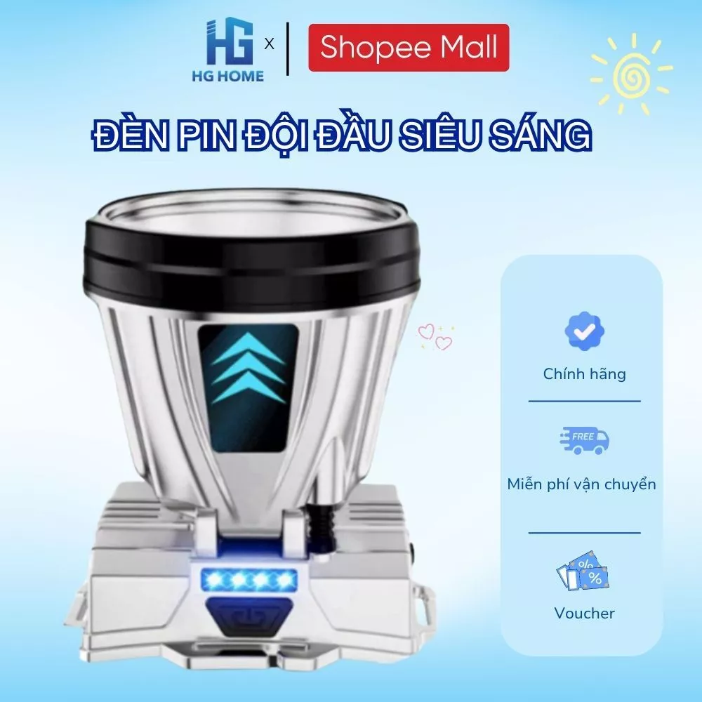 Đèn Pin Đội Đầu HGHOME Siêu Sáng Sạc Pin 2in1 Công Suất Cao Chống Thấm Nước [ BẢO HÀNH 3 THÁNG ]