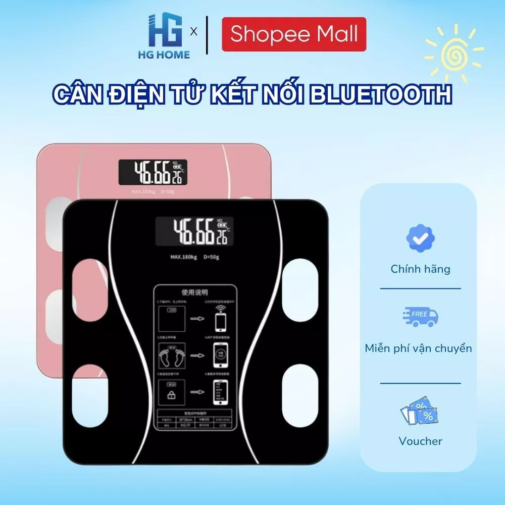 Cân Điện Tử Sức Khoẻ HGHOME Sạc USB Kết Nối Bluetooth Phân Tích Chỉ Số Cơ Thể Cân Tối Đa 180KG