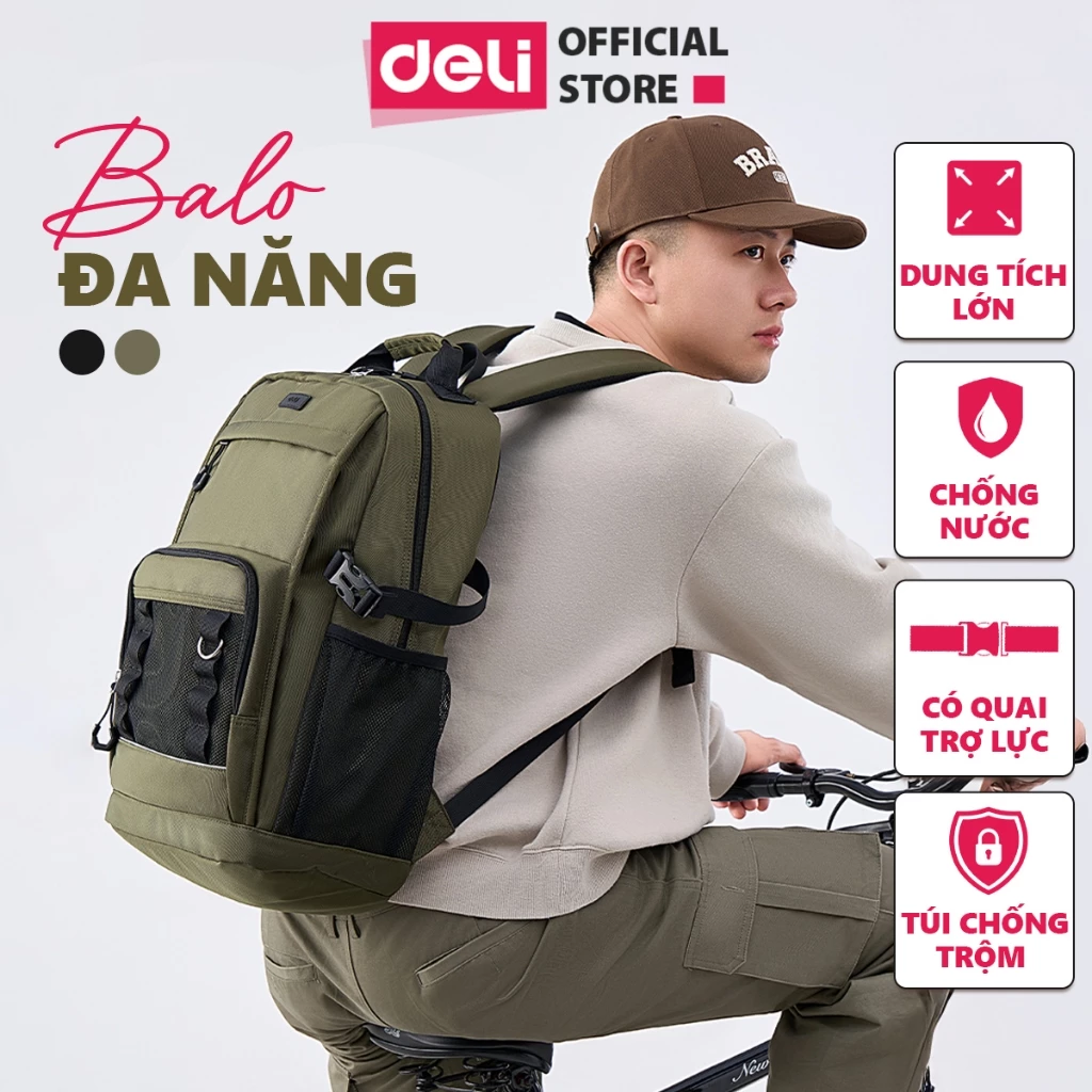 [Deli VPP] Balo Đa Năng Deli Cao Cấp Chống Nước Sức Chứa Lớn Trợ Lực Du Lịch Văn Phòng BB205