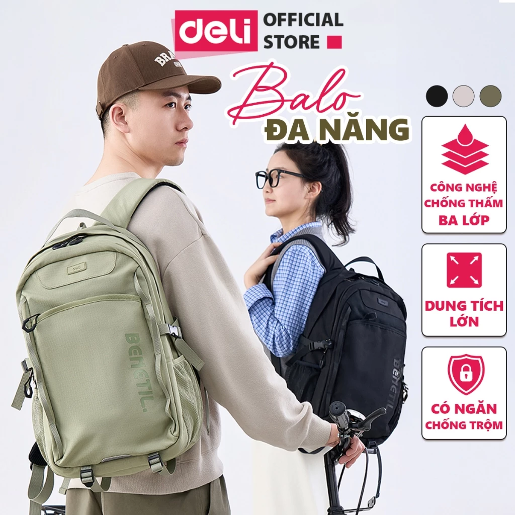 Balo Đa Năng Deli Cao Cấp Chống Nước Chống Trộm Dung Tích Lớn Trợ Lực Văn Phòng Du Lịch BB207