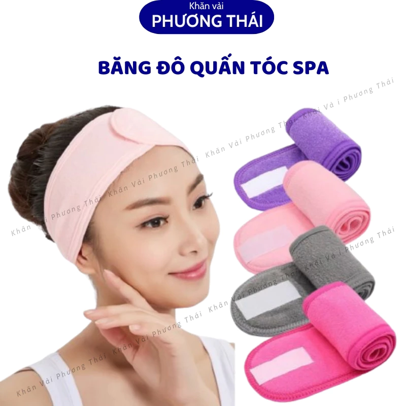 Băng đô quấn tóc spa loại dày, có miếng dán chắc chắn