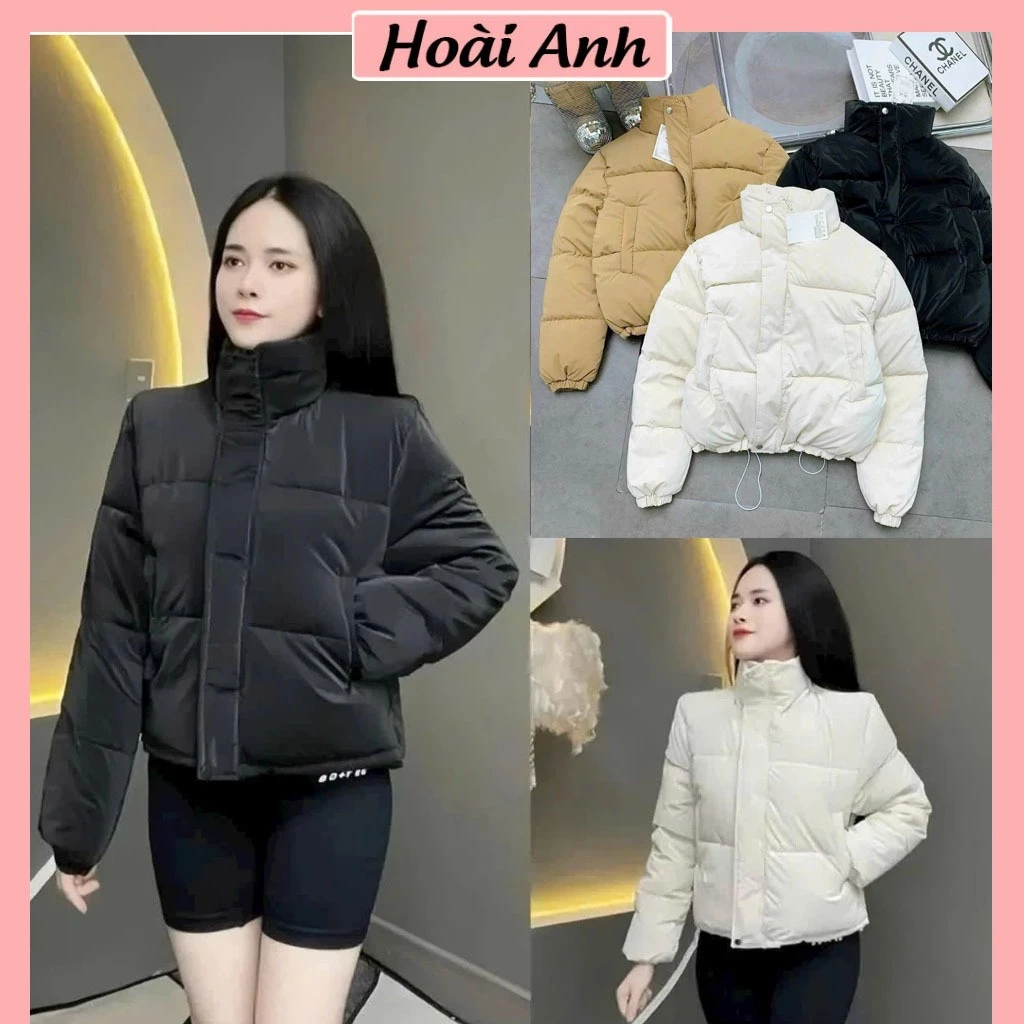 Áo Khoác Phao Nhung Lỳ TRƠN Dáng Lỡ Dây Rút Gấu Cộc Freesize