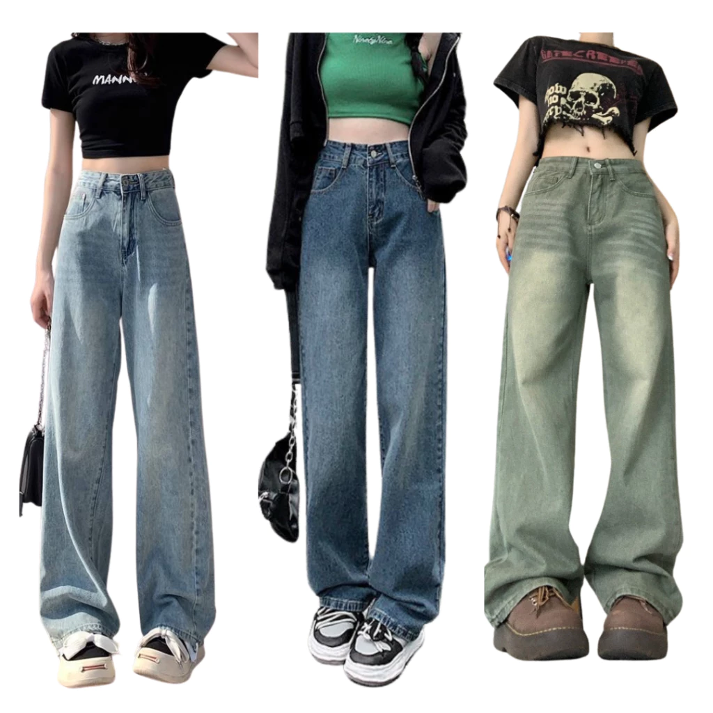 Quần Jean Nữ Nhiều Màu Ống Suông, Loại Ống Rộng, Cạp Cao Lưng Cao Pants