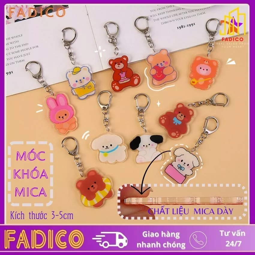 SỈ móc khóa MICA,móc treo balo túi xách hình GẤU kích thước 3-5cm nhựa acrylic-FADICO
