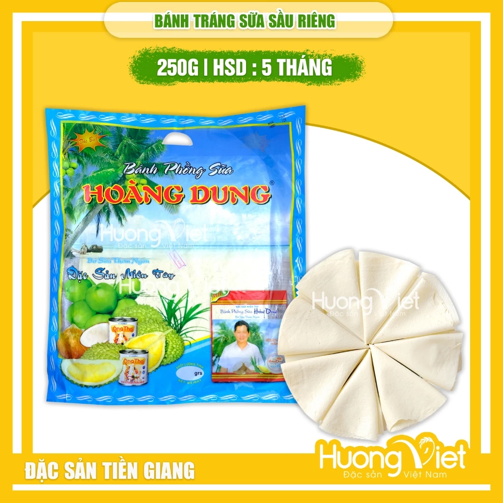 Bánh tráng sữa Hoàng Dung 250g, vị sầu riêng đặc biệt, bánh phồng sữa miền tây [TÚI 7 BÁNH]