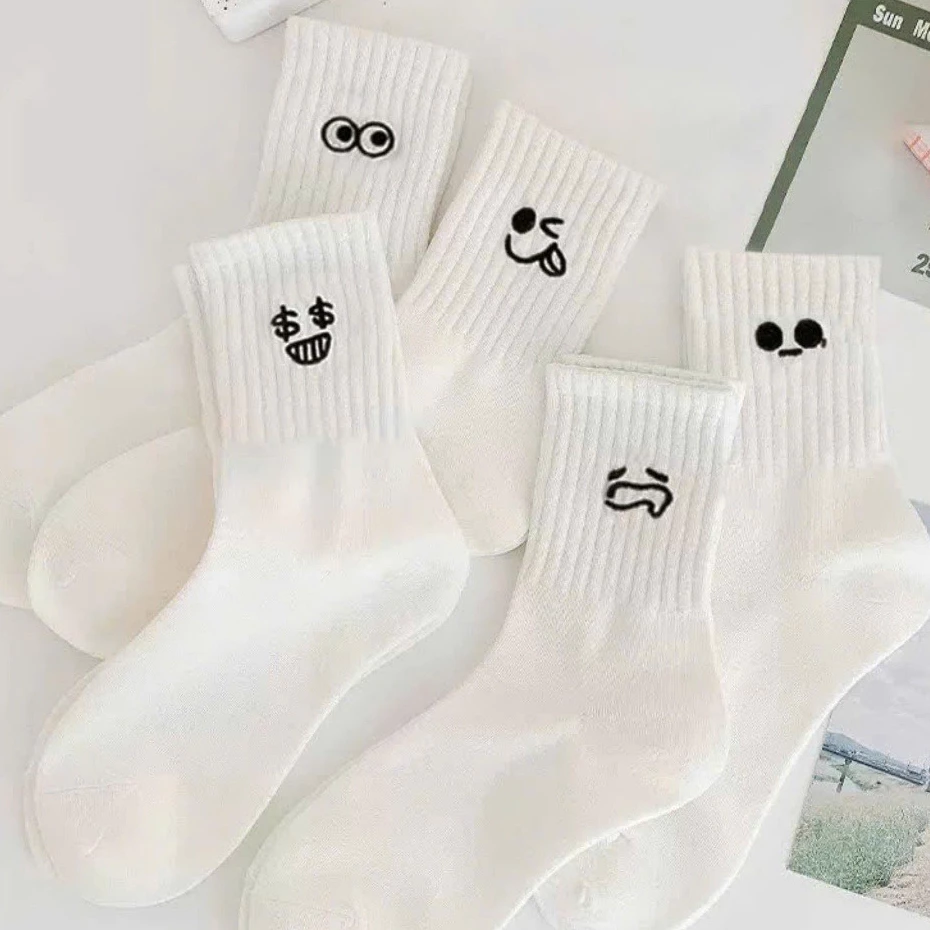 Set 5 Đôi [ Có Lẻ 1 Đôi ] Tất Cotton Cổ Trung In MẶt Biểu Cảm Hoạt Hình Siêu Ngộ Nghĩnh  tt39