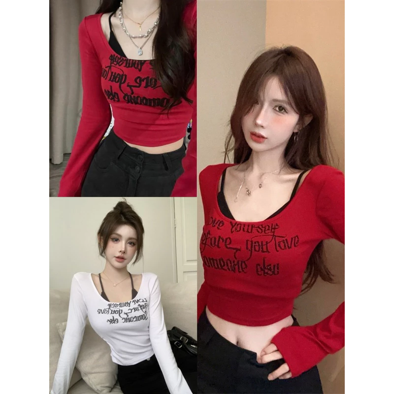 Set Áo Croptop Nữ Dài Tay Tặng Kèm Áo Trong. Set Áo Croptop In Chữ Tăm Gân 2 Màu Phong Cách Hàn Quốc